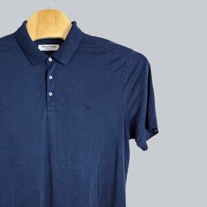 Tommy Bahama IslandZone Polo Shirt Mens Medium Blue‎ Striped Golf Casual